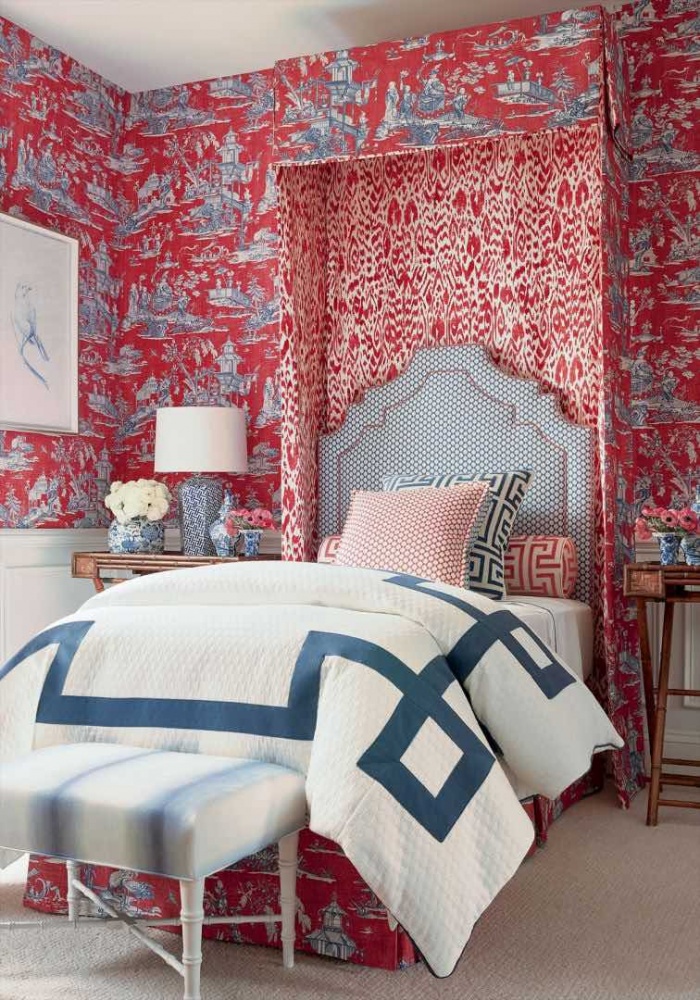 Thibaut Cheng Toile Fabric in Red & Blue